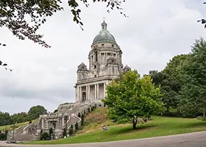 Green Space Prints: Ashton Memorial baroque tower with green copper dome in parkland setting