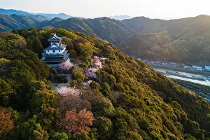 High Angle View Prints: Asia, Japan, Honshu, Yamaguchi prefecture, Iwakuni, aerial view of Iwakuni Castle