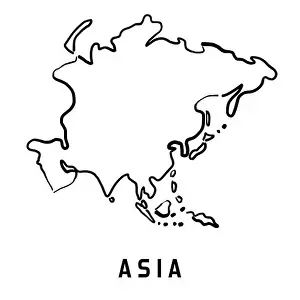 Simplified Prints: Asia simple map outline - smooth simplified continent shape map vector