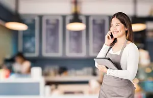 Entrepreneurship Prints: asian business owner with bakery shop background