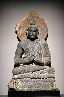 Singapore Prints: Asian Civlisations Museum. Buddha teaching. Gandhara. 4th century. Schist. Singapore