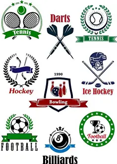 Hockey Prints: Assorted games logo and emblems emphasizing tennis