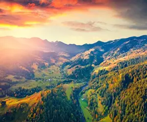Dreamland Prints: Astonishing autumn view from flying drone of Bystrets village