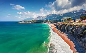 Astonishing spring view from flying drone of popular tourist destination - Guidaloca beach