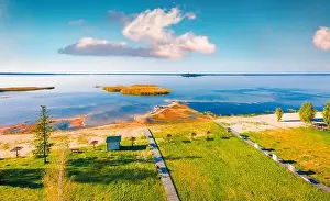 Svityaz Prints: Astonishing summer view from flying drone of Svityaz Lake