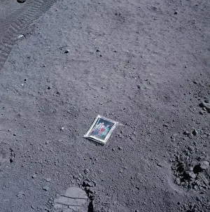 Space Exploration Prints: Astronaut Charlie Duke's family portrait left on the surface of the moon during teh Apollo 16 mission