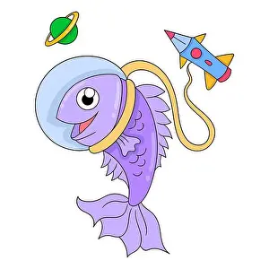 Character Design Prints: astronaut fish flying in space