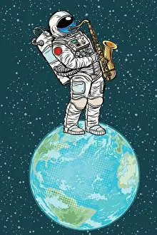 Blues Prints: Astronaut plays saxophone on planet earth