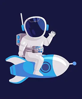Moon Prints: Astronaut riding rocket spacesuit space explorer character symbol of startup launching