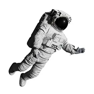 Sci Fi Prints: astronaut during space walk, isolated on white background