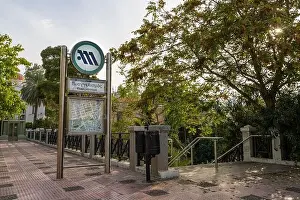 Athens, Greece. November 2021. exterior view of the Evangelismos Metro station in the city center