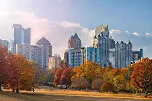 Atlanta, Georgia, USA midtown skyline from Piedmont Park in autumn in the afternoon