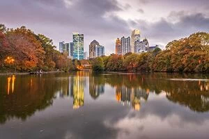Images Dated 13th December 2014: Atlanta, Georgia, USA Piedmont Park skyline in autumn on Lake Meer at dusk