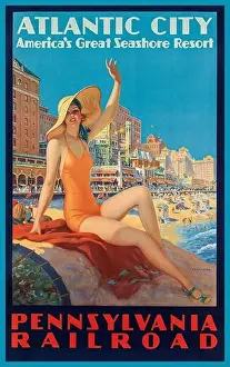 1935 Prints: ATLANTIC CITY via Pennsylvania Railroad Vintage Travel Poster by Edward M