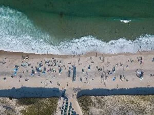 Aerial Landscape Collection: The Atlantic Ocean washes against a popular beach on Cape Cod, Massachusetts