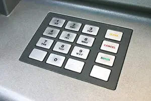 High Street Prints: ATM key pad input. The brushed chrome numerical keypad as commonly found on cash point ATM machines