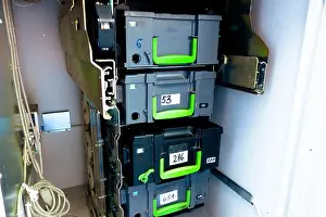 Debit Prints: ATM machine view inside. Cash withdrawal boxes. ATM cash collection