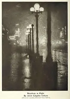 City Scape Prints: Atmospheric vintage photograph Broadway at Night by American photographer