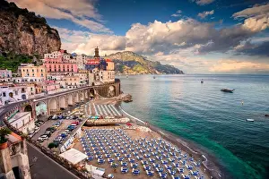 Cinque Terre Prints: Atrani. Aerial view of Atrani famous coastal village located on Amalfi Coast, Italy