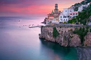 Atrani, Amalfi Coast, Italy. Aerial cityscape image of famous city Atrani located on Amalfi Coast, Italy at sunset