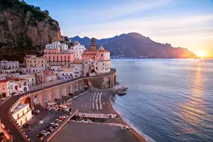 Atrani, Amalfi Coast, Italy. Aerial cityscape image of famous city Atrani located on Amalfi Coast, Italy at sunrise