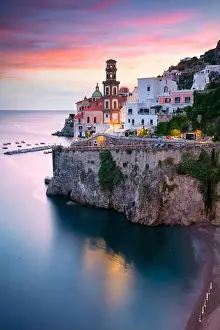 Atrani, Amalfi Coast, Italy. Aerial cityscape image of famous city Atrani located on Amalfi Coast, Italy at sunset