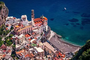 Atrani, Amalfi Coast, Italy. Aerial cityscape image of famous city Atrani located on Amalfi Coast, Italy at sunny summer day