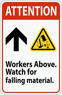 Debris Prints: Attention Sign, Workers Above Falling Material