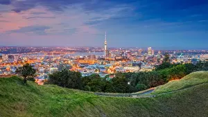 Auckland. Cityscape image of Auckland skyline, New Zealand taken from Mt. Eden at sunset