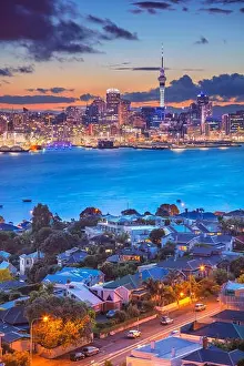 Auckland. Cityscape image of Auckland skyline, New Zealand during sunset with the Davenport in the foreground