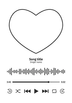 Podcast Prints: Audio player interface with heart shaped photo frame for song cover
