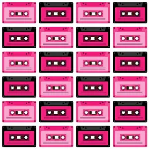 Analogue Prints: Audio tape seamless pattern. Retro cassette background