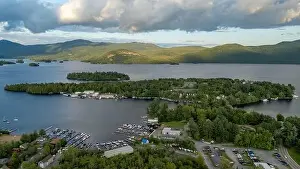 Inspiring Prints: August 20 2024, Sunny afternoon summer aerial image of the area surrounding Bolton Landing