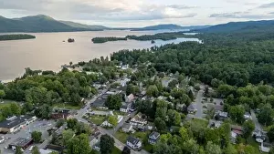 Inspiring Prints: August 20 2024, Sunny afternoon summer aerial image of the area surrounding Bolton Landing