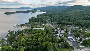 Inspiring Prints: August 20 2024, Sunny afternoon summer aerial image of the area surrounding Bolton Landing