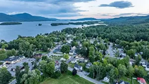 Inspiring Prints: August 20 2024, Sunny afternoon summer aerial image of the area surrounding Bolton Landing