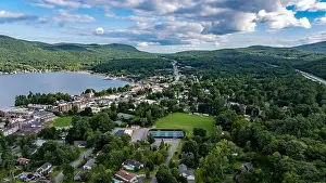 Warren County Prints: August 20 2024, Sunny afternoon summer aerial image of the area surrounding Lake George