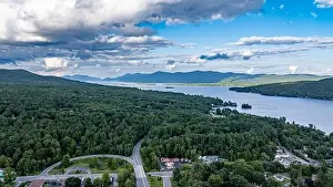 Inspiring Prints: August 20 2024, Sunny afternoon summer aerial image of the area surrounding Lake George