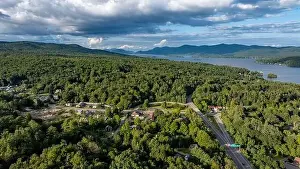Warren County Prints: August 20 2024, Sunny afternoon summer aerial image of the area surrounding Lake George