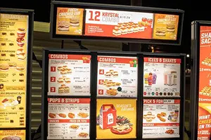 American United Prints: Augusta, Ga USA - 12 20 21: Krystal Burgers drive thru menu and prices
