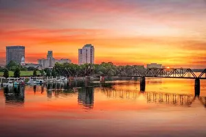 Riverwalk Prints: Augusta, Georgia, USA downtown skyline on the Savannah River at sunset