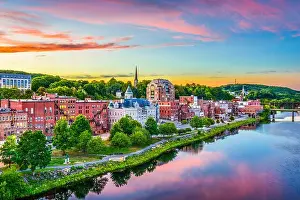 Augusta, Maine, USA downtown skyline on the Kennebec River