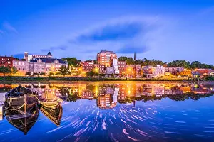 Augusta, Maine, USA downtown skyline on the Kennebec River