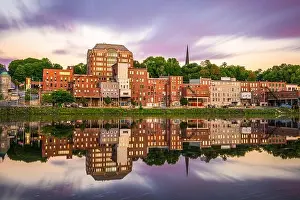 Augusta, Maine, USA downtown skyline on the Kennebec River