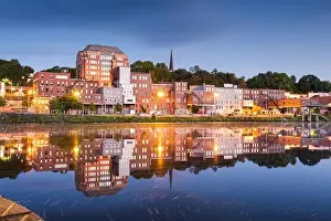 Augusta, Maine, USA downtown skyline on the Kennebec River