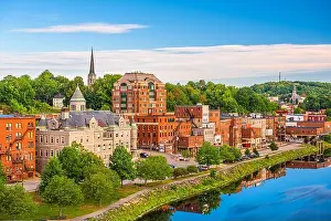 Augusta, Maine, USA skyline on the Kennebec River in the morning