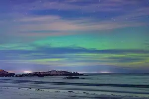 Northern Lights Prints: Aurora Borealis Sky, Stars, Sea & Sand Wingaersheek Beach