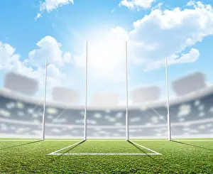 Turf Prints: An aussie rules football stadium with a marked green grass pitch