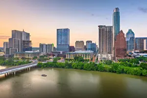 Austin, Texas, USA downtown city skyline on the Colorado River at dusk