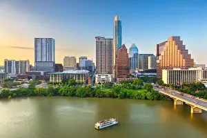 Austin, Texas, USA downtown city skyline on the Colorado River at dusk